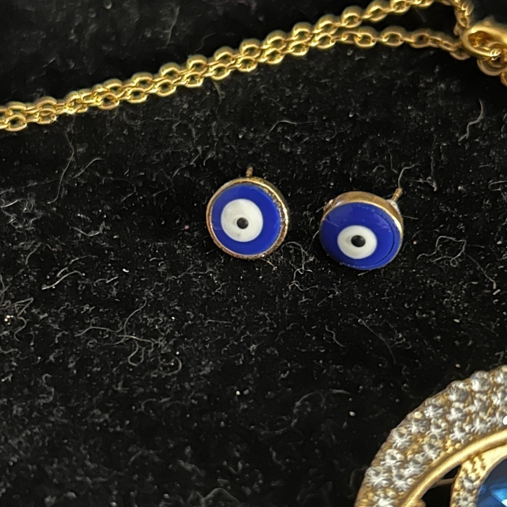 🪬 Mystic Blue Evil Eye Necklace Set.  Broach, earrings and Necklace - Picture 4 of 6